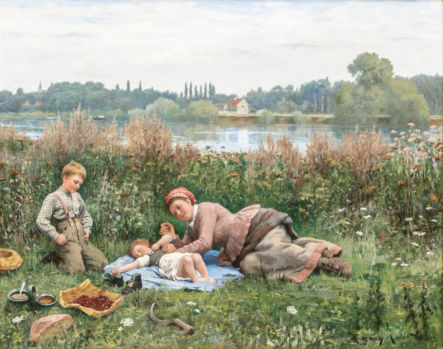 Mother and children in a field