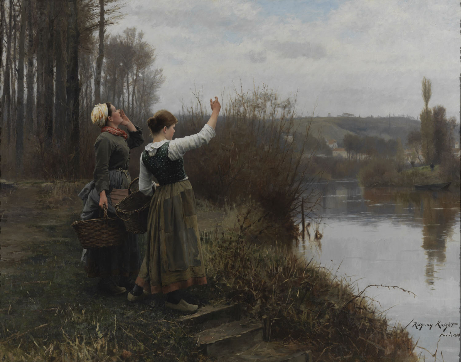 Two women hailing a ferry