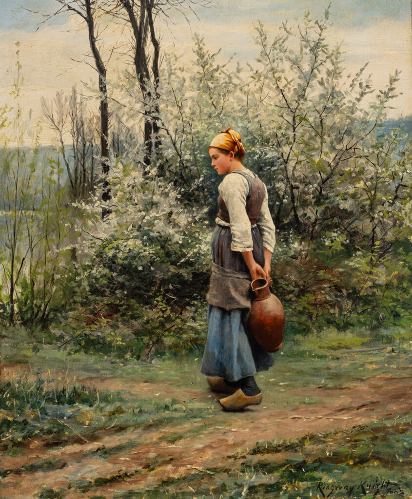 woman holding a jug behind her