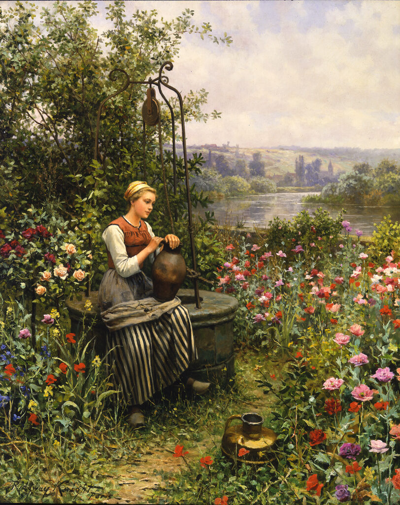 woman seated by a well