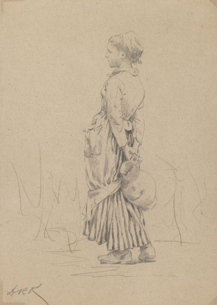 woman holding a jug behind her back